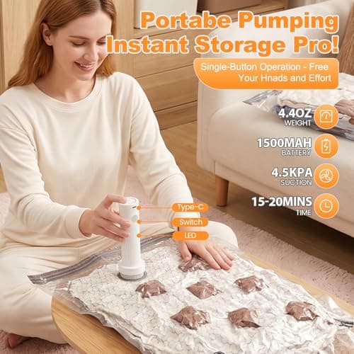 ADTO Vacuum Storage Bags, 10 Pack Extra Large Vacuum Storage Bags with Cordless Electric Pump, Jumbo Vacuum Pack Bags, Space Saver Compression Bags for Clothes Duvets, Bedding, Winter Coats — view 4