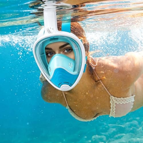Snorkel Mask Full Face,180°view Snorkeling Gear with Panoramic Design-Compatible Sports Camera, Anti-fog, Anti-leak Technology for a Safe Adults and Kids Snorkeling Experience (Green, L-XL) — view 4