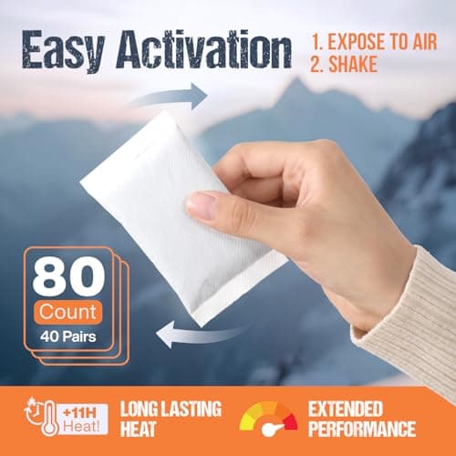 Natural Hand Warmers Disposable - 40 Pairs (80 Warmers) - Air Activated 11 Hours of Consistent Natural Heat Handwarmers Pack - Easy Activation | Portable Hand Warmers Bulk, Hot Heat Pack Feet & Body — view 3