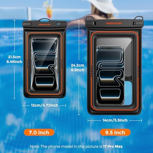 UNBREAKcable Large Waterproof Phone Pouch Floating [IPX8 Waterproof] [Up to 9.5"] [Sponge Cushion] Phone Case Dry Bag for iPhone 17 Air 16 15 14 13 12 11 Pro Max, Samsung Galaxy S25 S24 Ultra -2 Pack — view 3