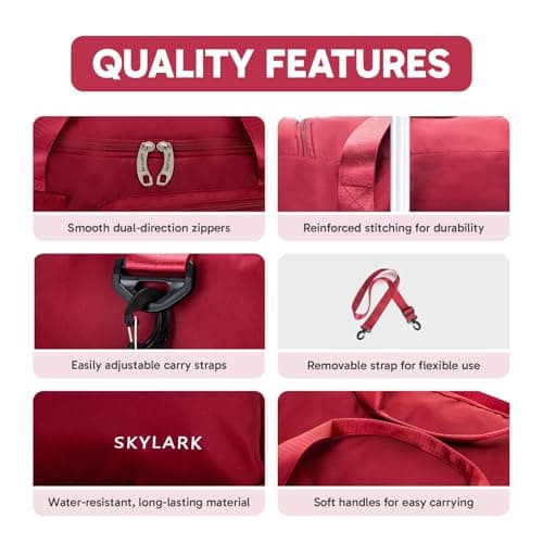 Skylark Womens Mens Sports Gym Bag Duffle Bag with Shoes Compartment, Weekend Travel Bag Overnight Bag, Water Resistant Holdall Hospital Bag for Swimming — view 5