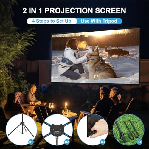 Projector Screen and Stand, Portable Projector Screen, 120 Inch 16:9, Outdoor Projection Screen, 1.2 Gain, 160 Degrees View Angle, 2 Mounting Modes, Fast Setup, Idea for Home Cinema, Backyard Party. — view 6