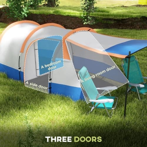 Outsunny 2 Man Camping Tent Tunnel Tent Large 420L x 200W x 150H cm Orange — view 4