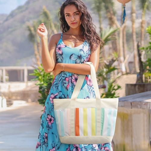G4Free 35/50L Foldable Beach Bag with Zipper Pockets, Waterproof Tote Pool Handbags for Women, Compatible with Stanley Cup, Weekender, Travel, Holiday — view 2