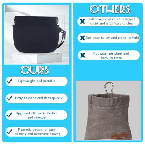 Grantop Silicone Dog Treat Pouch, Silicone Dog Training Bag with Pet Training Clicker, Dog Treat Bags for Walking, Portable Dog Treat Bag with Magnetic, Auto Closing and Waist Clip (Black) — view 5