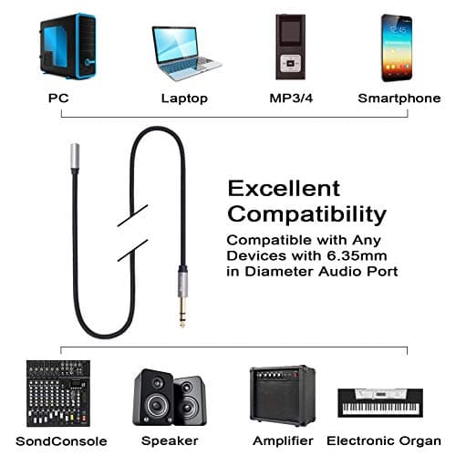 Devinal 5FT 1.5M 6.35mm to 3.5mm Adapter, Female TRS Headphone Audio Jack Converter, Quarter Inch to Mini Stereo Plug Gold-Plated Connector Stereo Cord for Speaker Guitar Headphones — view 4