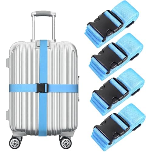 Luggage Straps for Suitcases Strap Suitcase Belts, Heavy duty Luggage Straps, Adjustable,Premium Accessory for Travel Bag Closure (Blue, 4pcs)
