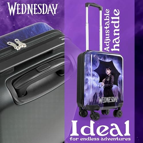 Wednesday Suitcase Kids Teens Hard Shell 4 Spinner Wheels Extendable Handle 49 x 33 x 22cm 30L Capacity Travel Essentials — view 4