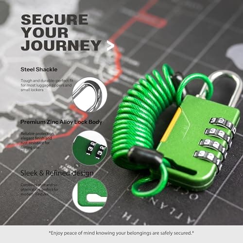 UP Security Combination Lock with Extendable Cable (91 cm) Cable Combination Lock Ski Lock Outdoor Luggage Snowboard Locker Gym Bike Motorcycle Helmet (Green) — view 4