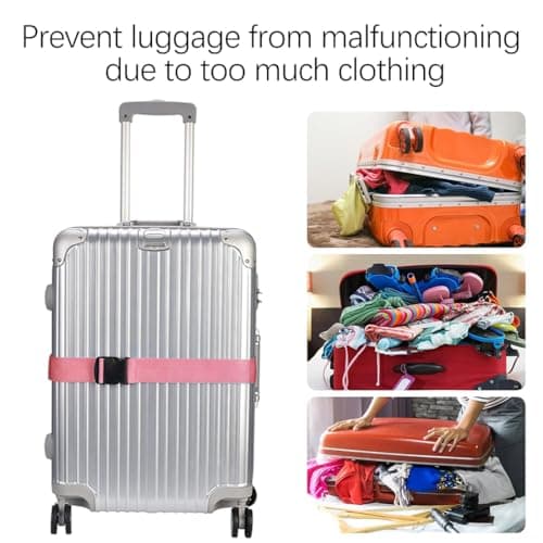 Luggage Straps for Suitcase Heavy Adjustable Suitcase Straps with Quick Release Buckle Suitcase Identifier Bands for Travel Case Non-Slip Travel Belt Travel Accessories (Pink, 4pcs) — view 5