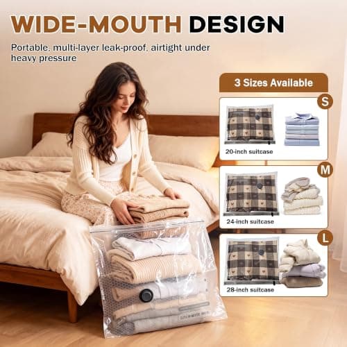 15 Pack Vacuum Storage Bags, Wireless Electric Pump, Travel and Home Bags — view 3