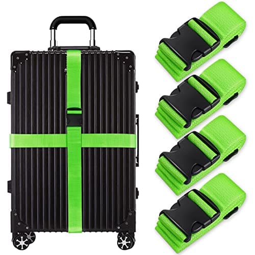 Luggage Suitcase Straps Set, Travel Accessories Thickened Luggage Belt with Quick Release Buckle, Adjustable Black Travel Luggage Straps for Suitcase Baggage (Green, 4 PCS Set)