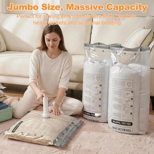 ADTO Vacuum Storage Bags, 10 Pack Extra Large Vacuum Storage Bags with Cordless Electric Pump, Jumbo Vacuum Pack Bags, Space Saver Compression Bags for Clothes Duvets, Bedding, Winter Coats — view 2