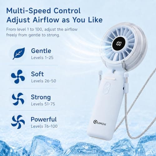 Qumox Handheld Foldable Mist Fan, Portable Rechargeable USB Mini Fan, Blue — view 5