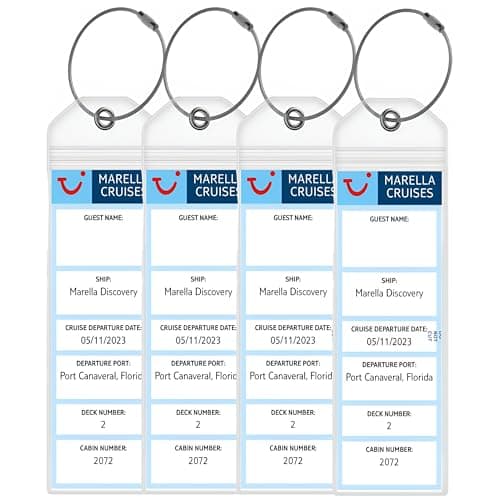 Marella (TUI) Cruise Luggage Tag Holders for [4 Pack] – Waterproof, Durable Plastic with Steel Loops – Fits All Marella (TUI) Ships for Cruising in 2026, 2027 and 2028
