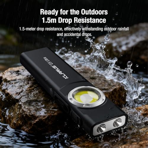 klarus E5 Ultra Torch, 850 Lumens EDC Flashligh Ultra-Thin Triple-Light Pocket Torch, USB Rechargeable with Magnetic Tail & Clip, Bright Work Light for Hiking Camping (Black) — view 6