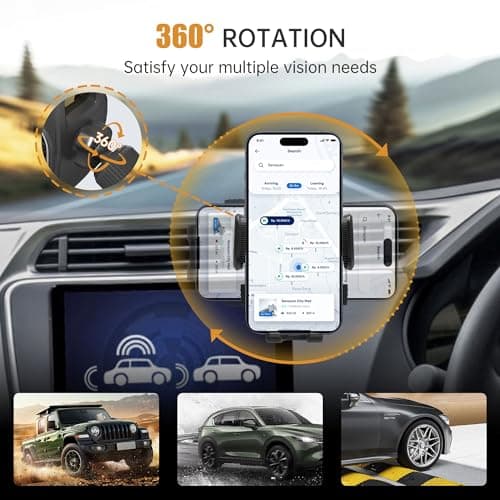 YISH Mobile Phone Car Holder：360° Rotatio Car Phone Mount, [Updated Hook & Silicone] C ar Phone Holder Air Vent, Mobile Phone Automobile Cradles for iPhone Samsung Google Sony iPhone (Black) — view 2