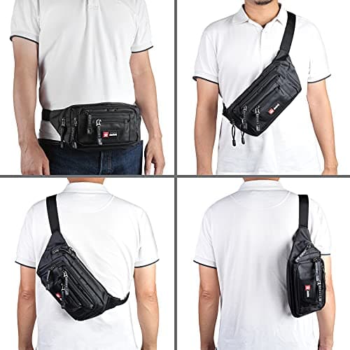AirZyx Bumbag Fanny Pack for Women Men Waterproof Waist Pack Plus Size with 6 Zipped Pockets Bum Waist Bag for Dog Walking Climbing Hiking Travel Outdoor Sport Black — view 4
