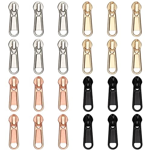 DOITEM 24Pcs Zipper Repair Kit Zip Replacement 5# Zipper Pull Rescue Kit for Clothing Jackets Purses Luggage Backpacks (4 Colors)