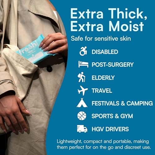 FreshWipes Mini Antibacterial Body Wipes for Adults 1 Pack (10 Wipes) - Biodegradable Wet-Wipes - Dermatologically Tested & Suitable for the Elderly or Disabled - Great for Camping (Coconut Breeze) — view 3