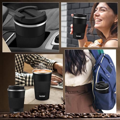 KETIEE Travel Mugs, 380ml Insulated Coffee Cup with Leakproof Lid,Reusable Coffee Travel Cups,Coffee Travel Mug,Double Walled Coffee Mug,Stainless Steel Thermal Mug for Hot Cold Drinks,Black — view 4