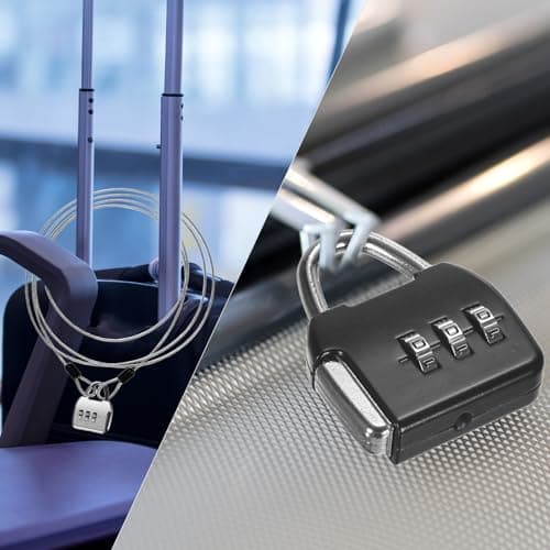 M METERXITY 1-Set Security Cable Lock with 3 Digit Combination Lock, 1.64FT PVC Coated Steel Luggage Lock Wire Rope for Luggage Suitcase/Outdoor Travel/Bike, Double Loop Cable [Black] — view 5