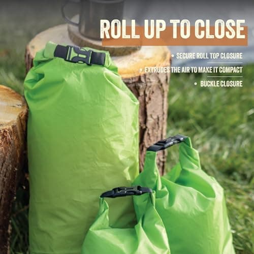 Milestone Waterproof Dry Bags/Single Bag Or Set of 3 / Roll Up Close/Easy to Spot Bright Green Or Orange Design/Great for Camping, Fishing, Skiing & Hiking Trips (Green, Pack of 3) — view 6