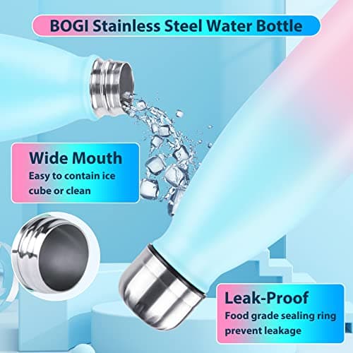 BOGI 2 Pack Insulated Stainless Steel Water Bottle - Leakproof, Keeps Drink Hot & Cold - Sport Bottle for Girls & Boys with Cleaning Brush — view 5