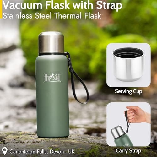 Trail Vacuum Flask with Strap, Camping & Travel, 600ml, Green — view 2