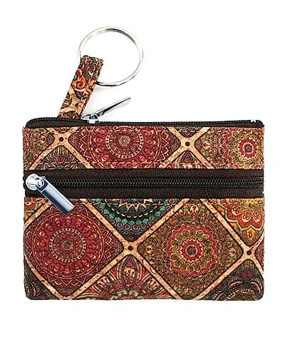 Boshiho Cork Coin Purse: Eco-Friendly Vegan Change Wallet Holder with Keyring Mini Zipper Pouch for Women (style #B)