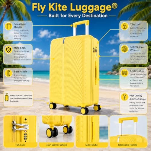 Fly Kite Luggage 28 Inch Large Suitcase 100% Polypropylene Hard Shell with Aluminium Trolley Handle Real TSA 3 Digit Secure Lock 360° Smooth Wheels Lightweight Suitcase|Yellow — view 6