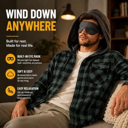 XMWSPO Sleep Eye Cover Shirt Men,Button Checked Tops,Holiday Travelling — view 3