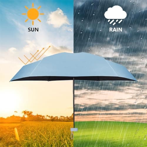 Aolso Travel Umbrella, 6 Ribs Mini Umbrella Small UV Umbrella, Folding Sun Umbrella Windproof Rain Umbrella with Capsule Case, Folding Travel Umbrella Portable Pocket Umbrella for Men Women (Blue) — view 4