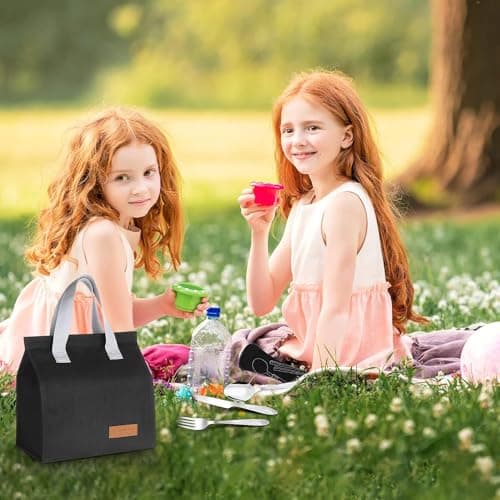 June Tech Insulated Lunch Tote Bag for Women Men Kids Adults - Reusable Thermal Cooler for Work School Picnic Travel (Black) — view 6