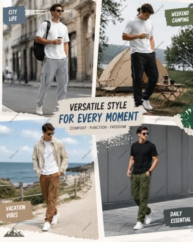 Men's Outdoor Cargo Trousers Zip Pockets Relaxed Fit for Walking Travel — view 5