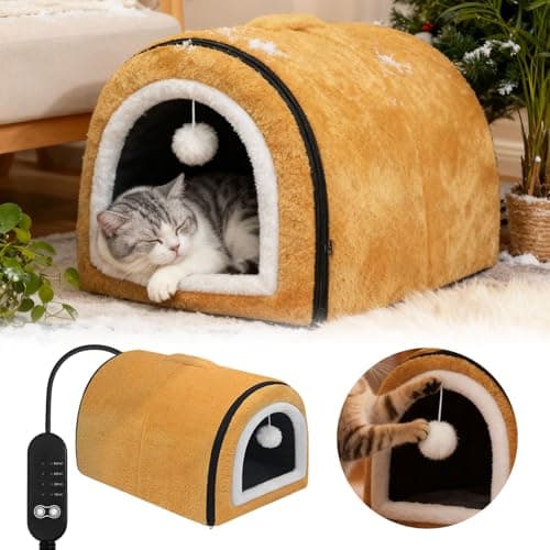 Winter Heated Cat Bed with Adjustable Temperature Control Detachable Semi Enclosed Design Arched Roof for Indoor Comfort Ideal Small Medium Breed Winter Home Travel Use (B, One Size) — view 3