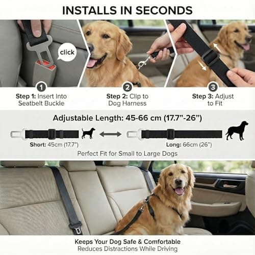 Barpre Dog Car Seat Belt - Adjustable Safety Restraint Lead for Cars - Universal 2.1cm Clip Adapter for Harness - Durable Nylon Vehicle Travel Strap for Puppy Small Medium Dogs & Pets - Black — view 4