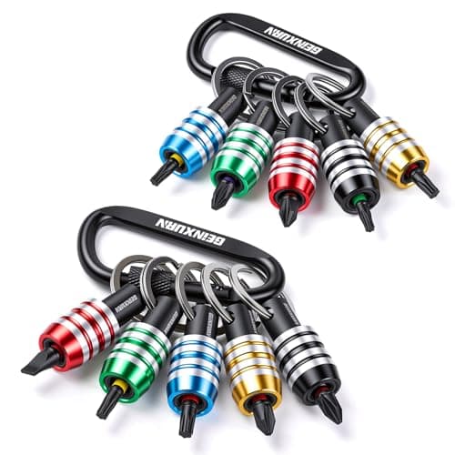 Geinxurn 2 Pack of 1/4 Inch Hex Shank Bit Holder Set, Drill Bit Holder Keychain and Impact Driver Bits, Quick-Change Aluminum Alloy Bit Organizer with Carabiner Portable for Tool Storage Outdoor Work