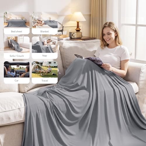 Cooling Blanket for Hot Sleepers, Double-Sided Cold Blanket with Japanese Q-Max >0.5 Arc-Chill Fibers, Lightweight & Breathable Summer Blanket for Couch, Travel, Minimalist Texture Grey,152 x 203 cm — view 6