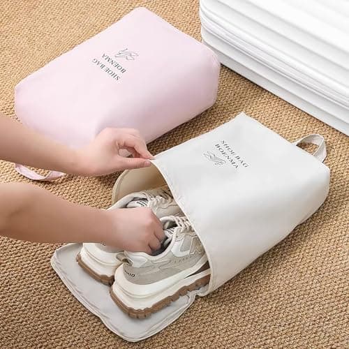 2 Pack Travel & Home Shoe Storage Bags - Sealed, Waterproof, Breathable, Odor-Free for Shoe Organizing, Pink, Travel — view 6