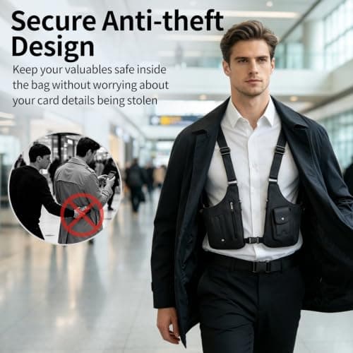 Underarm Shoulder Bag for Men & Women - Hidden Anti-Theft Double Shoulder Armpit Bag, Faux Leather RFID Protection with Elastic Connecting Strap for Travel, Work and Hiking — view 3