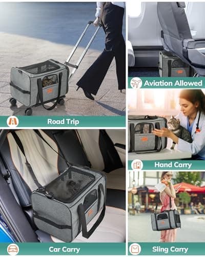 Morpilot Cat Carrier with Wheels Airline Approved, Pet Dog Carrier with Wheels for Small Dogs, Rolling Cat Carrier for Large Cats Puppy Stroller Detachable and Foldable Pet Travel Bag Dark Gray — view 2