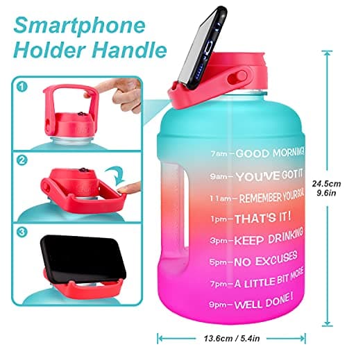 BuildLife Motivational Water Bottle 2.2L - Large Capacity Water Jug with Straw & Time Marker & BPA Free Ensure Enough Water-Drinking Throughout The Day (Green-Pink, 2.2L) — view 4