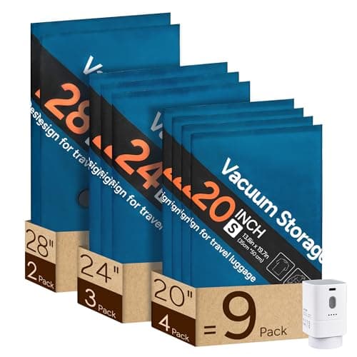 travel inspira Vacuum Bags for Travel with USB-C Rechargeable Pump 9 Pack