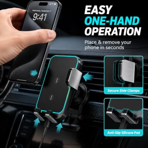 Car Phone Holder Wireless Charger, 15W Fast Charging Auto Clamping Car Charger Phone Mount Holder fit for Dash Windshield for iPhone 17 16 15 14 13 12 11 Pro Max, Galaxy S24+ and more — view 5