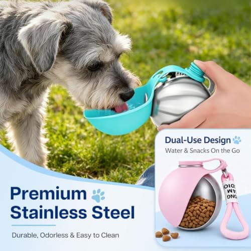 Foldable 2 in 1 Portable Dog Water Bottle, 285ml/10oz Stainless Steel Dog Travel Water Bottle, Leak-Resistant Travel Pet Water Dispenser with Foldable Silicone Bowl for Walking, Camping(blue) — view 4