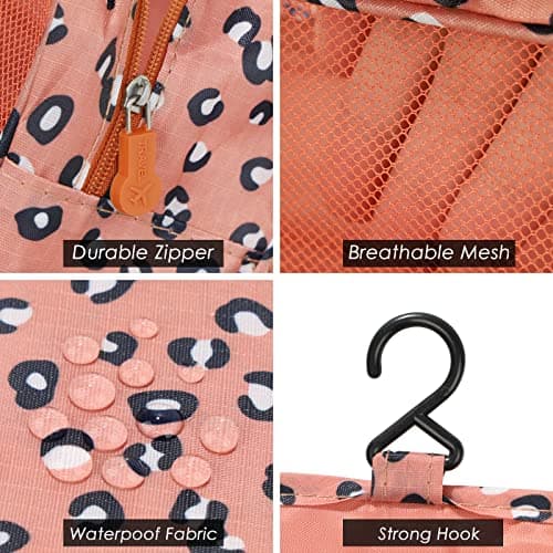 Travel Toiletry Bag,Travel Hanging Toiletry Wash Bag,Makeup Cosmetic Organizer for Women Waterproof,Portable Comestic Organiser (Leopard) — view 2