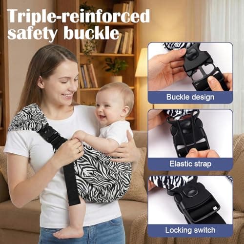 AYESY Baby Carrier, Portable Toddler Sling Carrier with Adjustable Thick Shoulder Straps, Soft Baby Sling for Newborn Up to 3-24 Months, Breathable and Comfortable(Zebra) — view 4