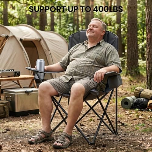 Meulbaty Extra Wide Heavy Duty Camping Chair for Adults – Oversized Folding Chair for Big & Tall Users, 400lbs Capacity, Padded Headrest, Insulated Cooler Bag & Cup Holder for Camping, Beach & Garden — view 6