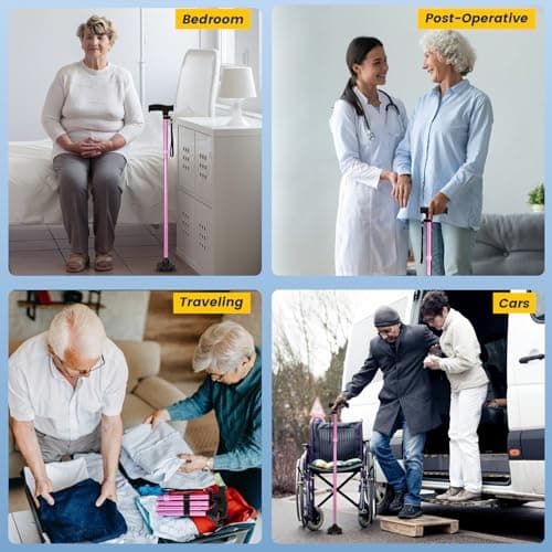 Walking Stick for Women, Folding Adjustable Walking Sticks for 5.2FT-6.1FT Ladies, Free Standing Cane with Pivot Tip, Collapsible Walking Stick for Elderly — view 6